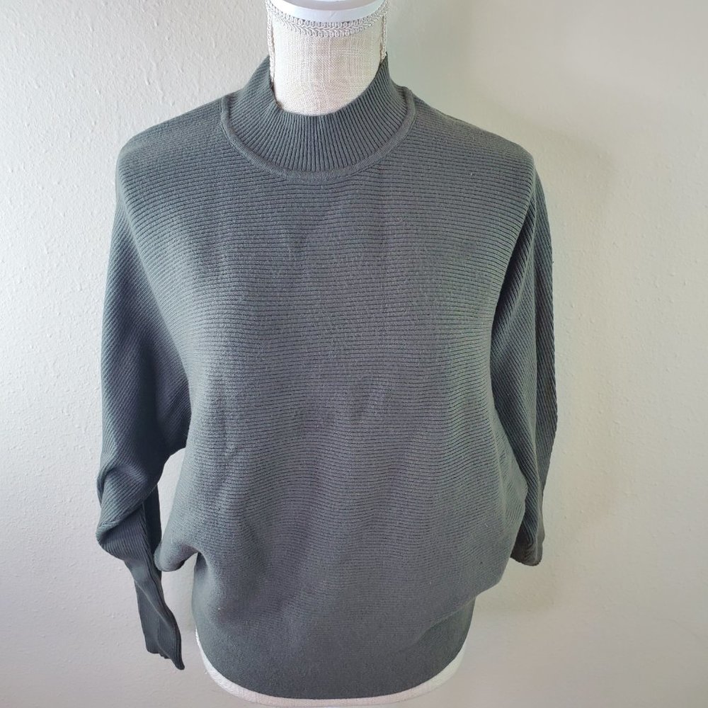 Evans Womens Olive Janie Ribbed Plus Size Mockneck Sweater - Picture 4 of 7